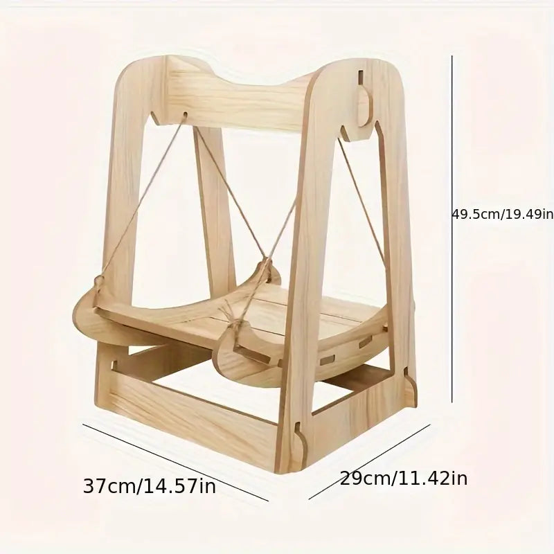 NNETM Wooden Rocking Bed Cat Furniture - Double Layer Cat Hammock