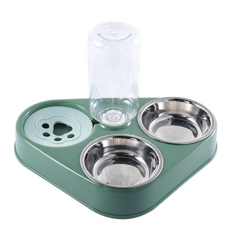 Stainless steel 500ml automatic feeding bowl with water bottle