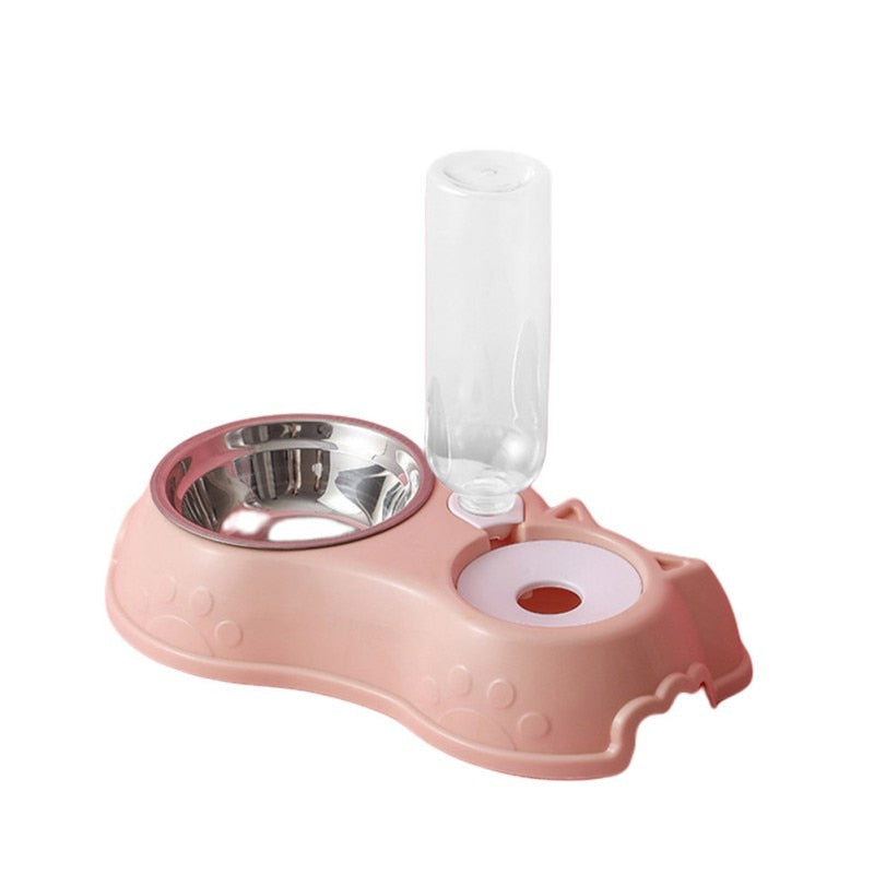Stainless steel 500ml automatic feeding bowl with water bottle