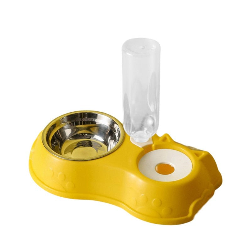 Stainless steel 500ml automatic feeding bowl with water bottle