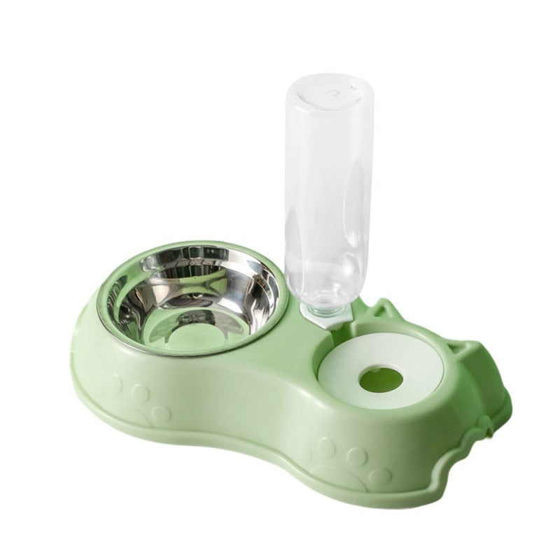Stainless steel 500ml automatic feeding bowl with water bottle