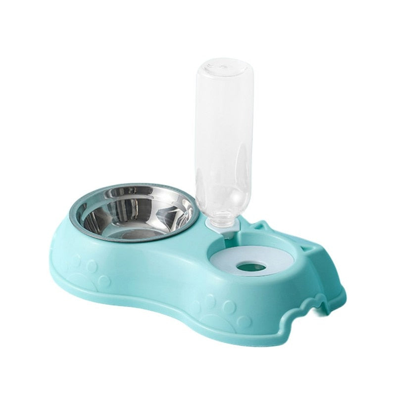 Stainless steel 500ml automatic feeding bowl with water bottle