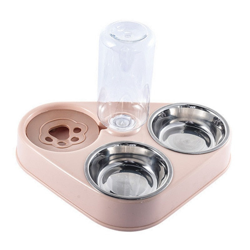 Stainless steel 500ml automatic feeding bowl with water bottle