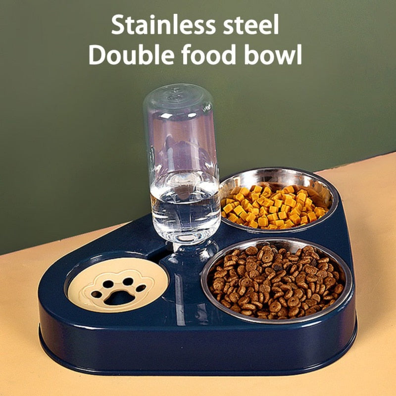 Stainless steel 500ml automatic feeding bowl with water bottle