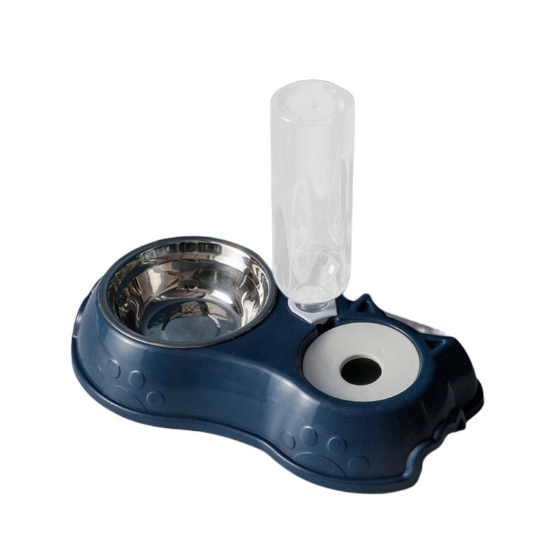 Stainless steel 500ml automatic feeding bowl with water bottle