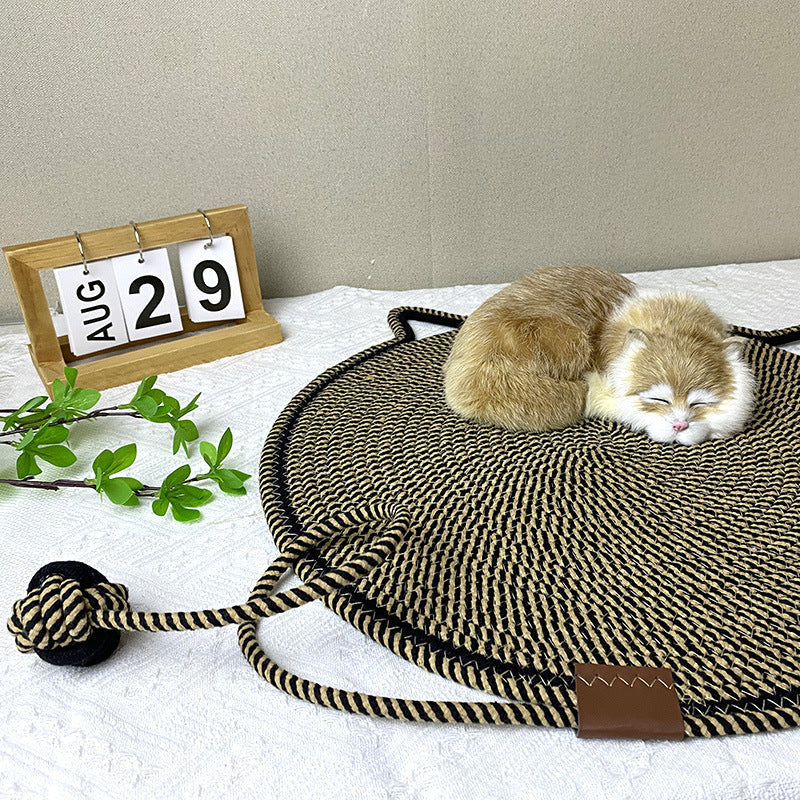 NNEDSZ 3 Pcs Brown Durable Cat Scratching Mat with Attached Toy Ball - Washable and Multi-Functional, Ideal for Cats' Scratching and Sleeping - 50cm Diameter